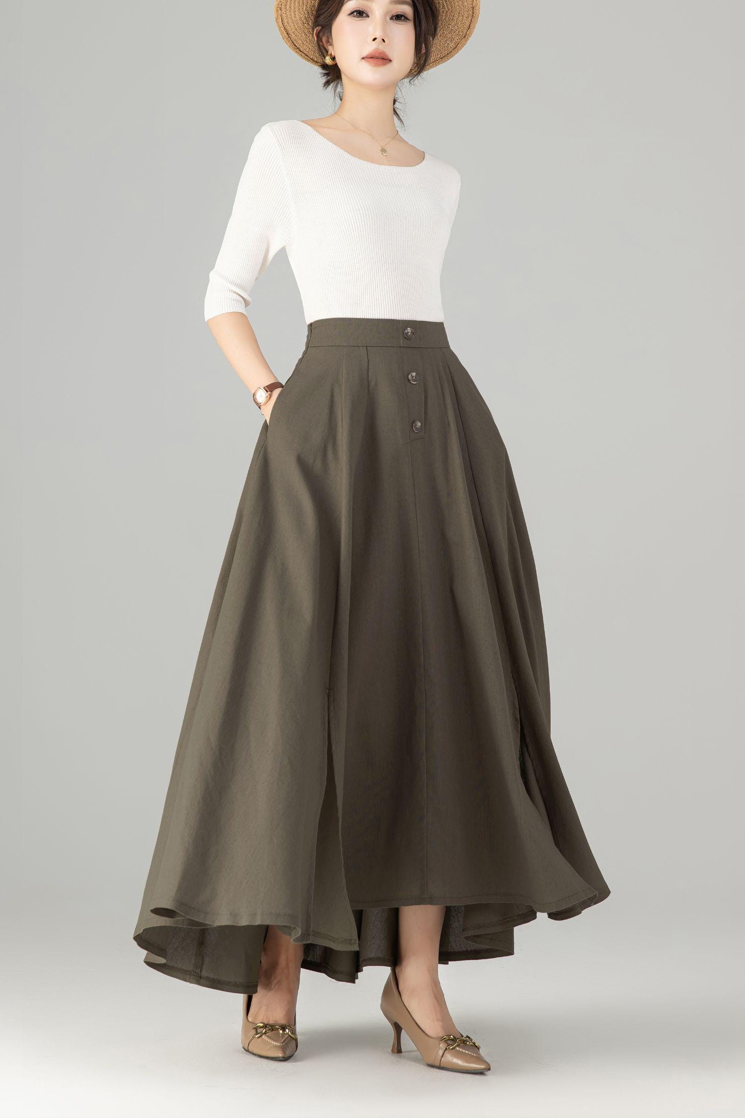 Women's Asymmetrical Linen Skirt, Long Maxi Side Slit Skirt