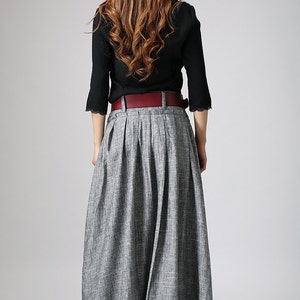 women linen maxi skirt, swing long pleated skirt, gray skirt, pockets skirt, casual skirt, xiaolizi 0911 image 4