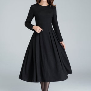 Long black dress, wool dress, winter dress, long women dresses, pleated dress, handmade dress, ladies dresses, long sleeve dress 1614 image 7