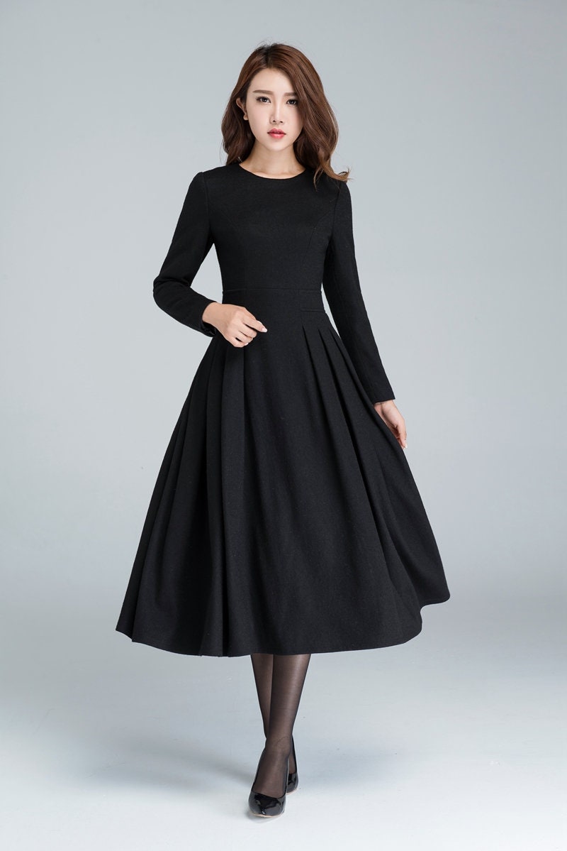 Long Black Dress Wool Dress Winter Dress Long Women - Etsy UK
