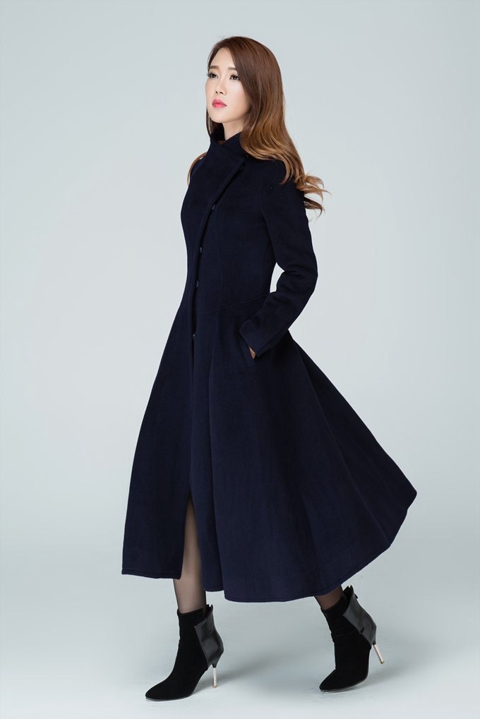 Navy Blue Winter Long Wool Coat Women, Fit and Flare Coat, Single Breasted  Coat, Warm Ladies Trench Coat, Designer Wool Coat Ylistyle C2566 