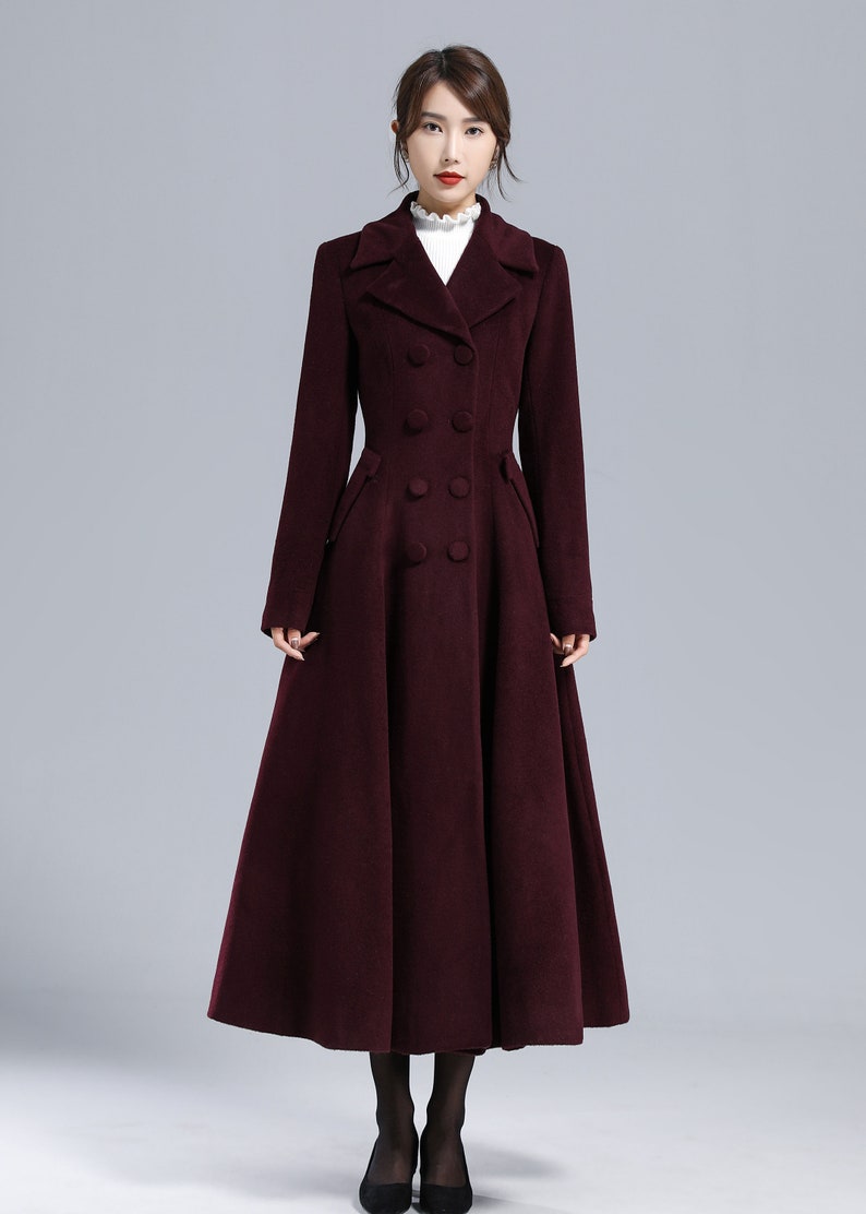 Burgundy Wool Coat 1950s Long Wool Princess Coat Wool Trench - Etsy