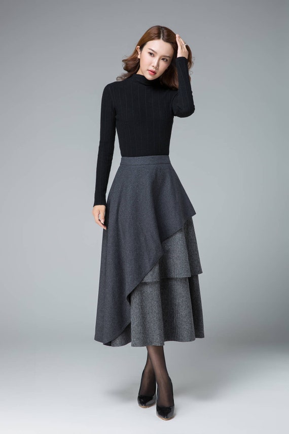 Wool Skirt, Maxi Skirt, Autumn Winter Skirt, Gray Wool Skirt, Long