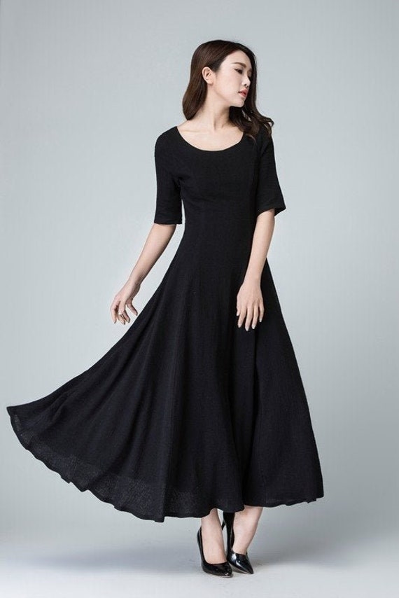 Black maxi linen dress 1467# Black maxi linen dress 1467#