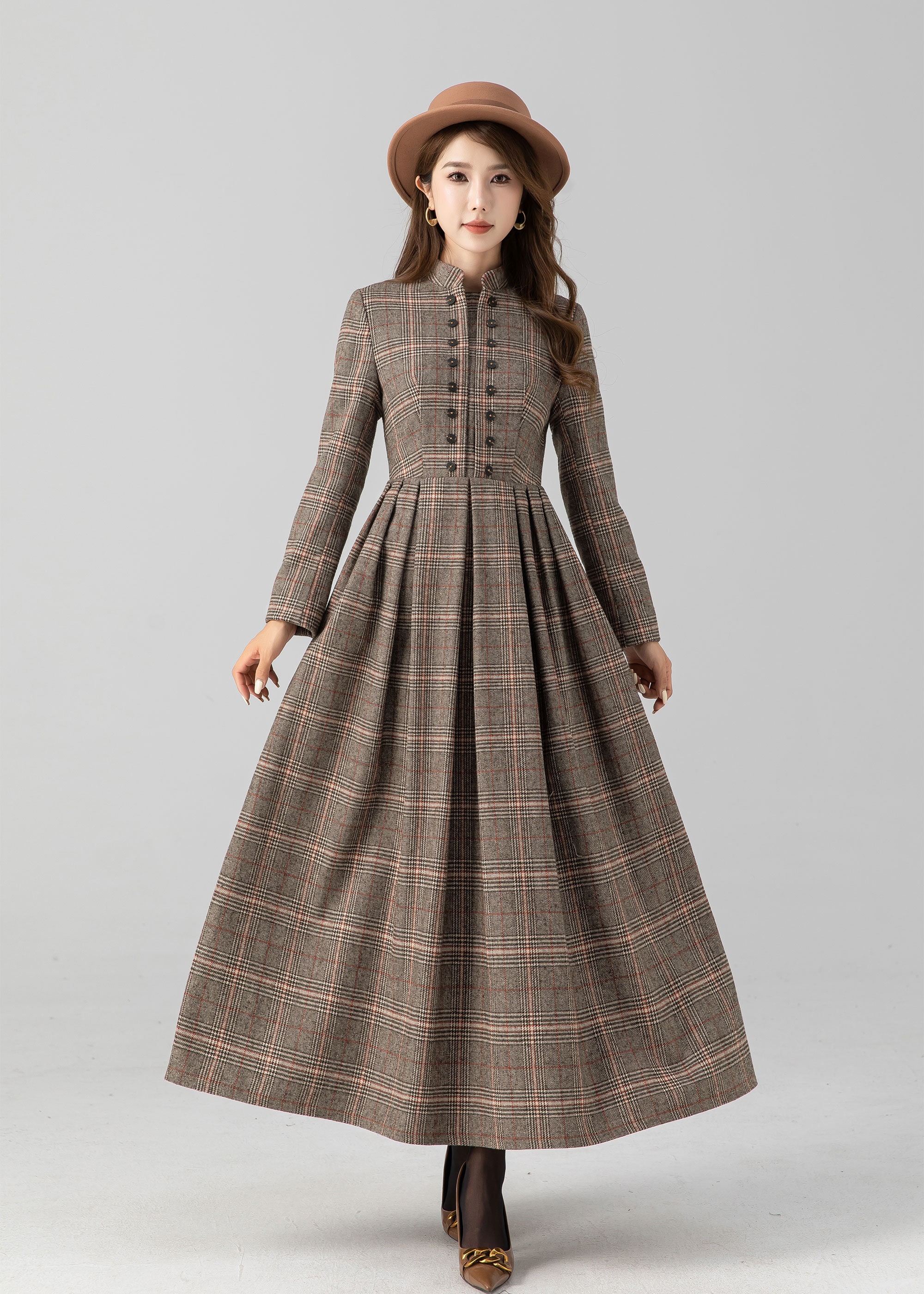 Plaid Wool Dress, Long Wool Dress, Maxi Swing Wool Dress Plaid Wool Dress, Long Wool Dress, Maxi Swing Wool Dress