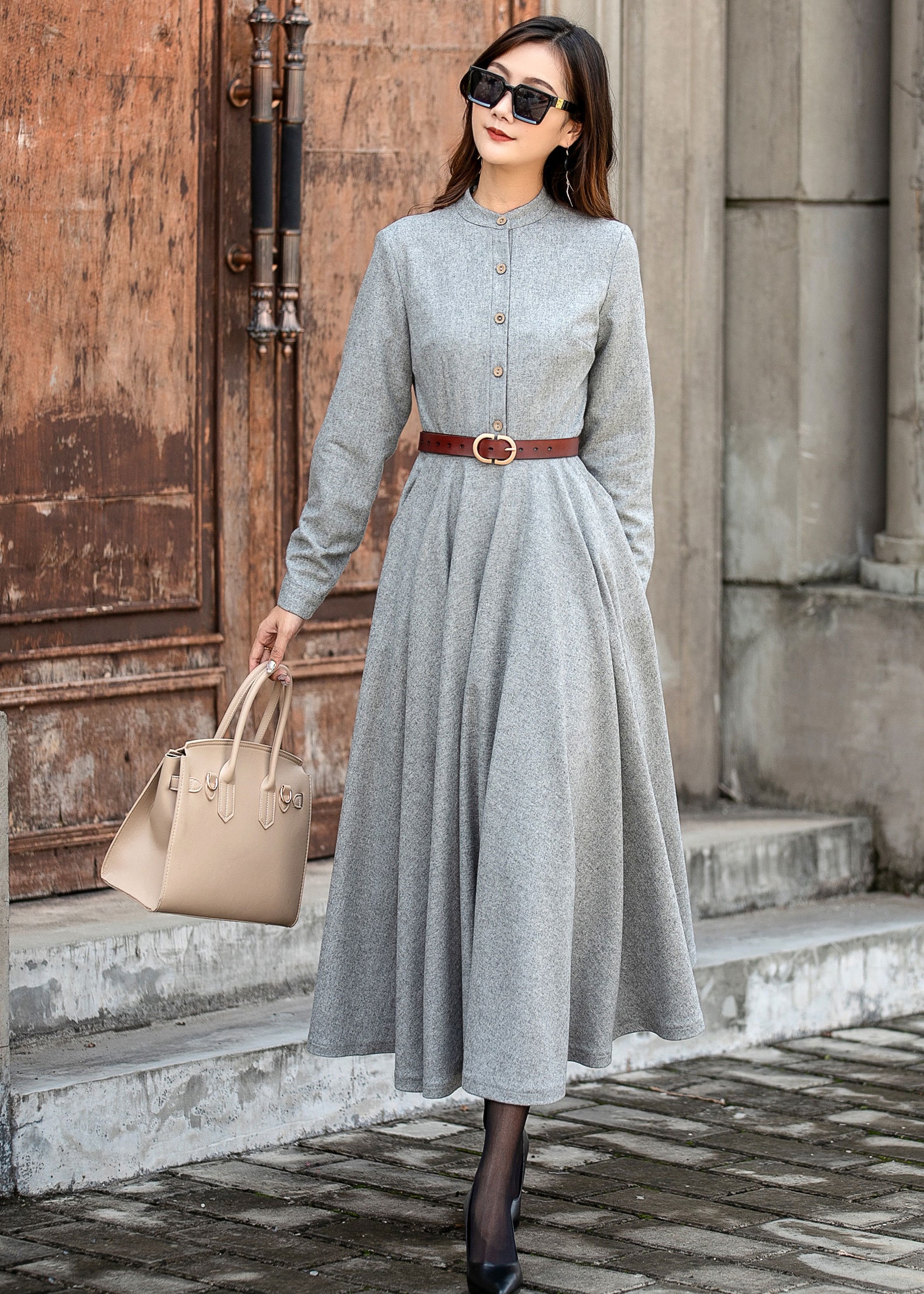 Long Sleeve Wool Dress Wool Shirt Dress Buttonup Wool Etsy