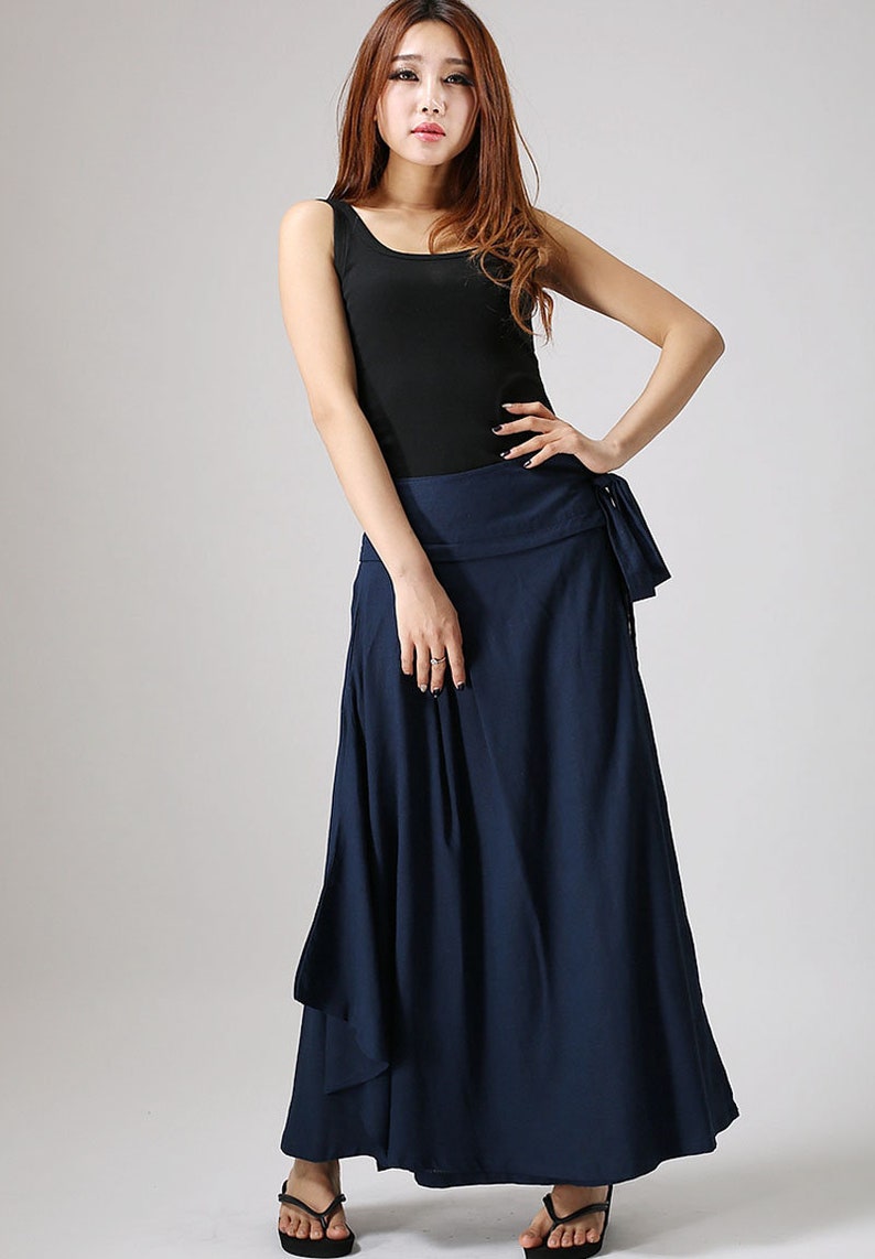 Navy blue skirt wrap skirt for women Maxi skirt Linen | Etsy