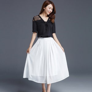 Women's White Chiffon Midi Skirt, Soft Pleated Chiffon Skirt, A Line Summer Skirt, High Waist Skirt, Daily/Travel/Party Handmade Skirt 2901 image 4