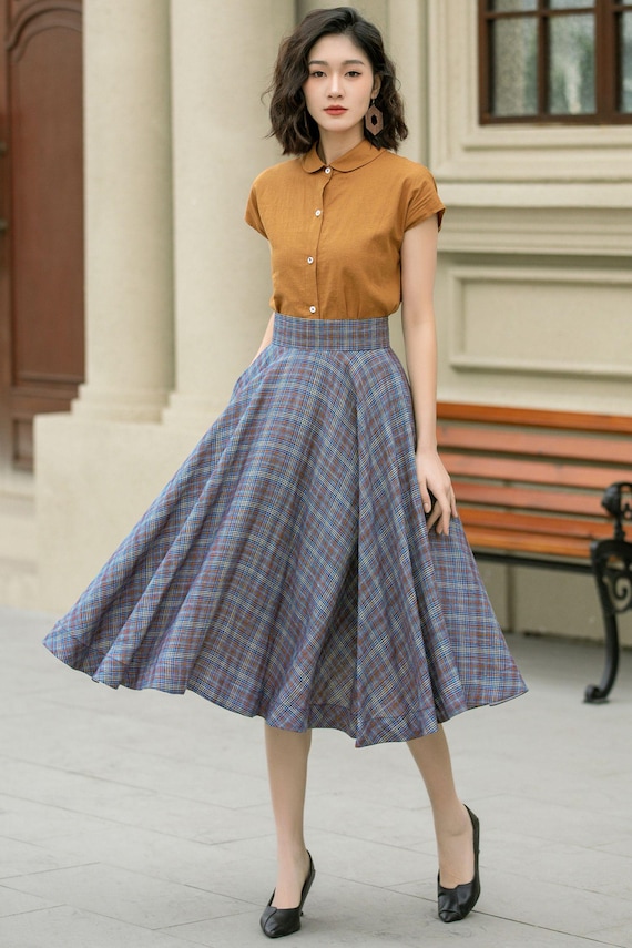 High waisted plaid summer linen skirt 4952 High waisted plaid summer linen skirt 4952