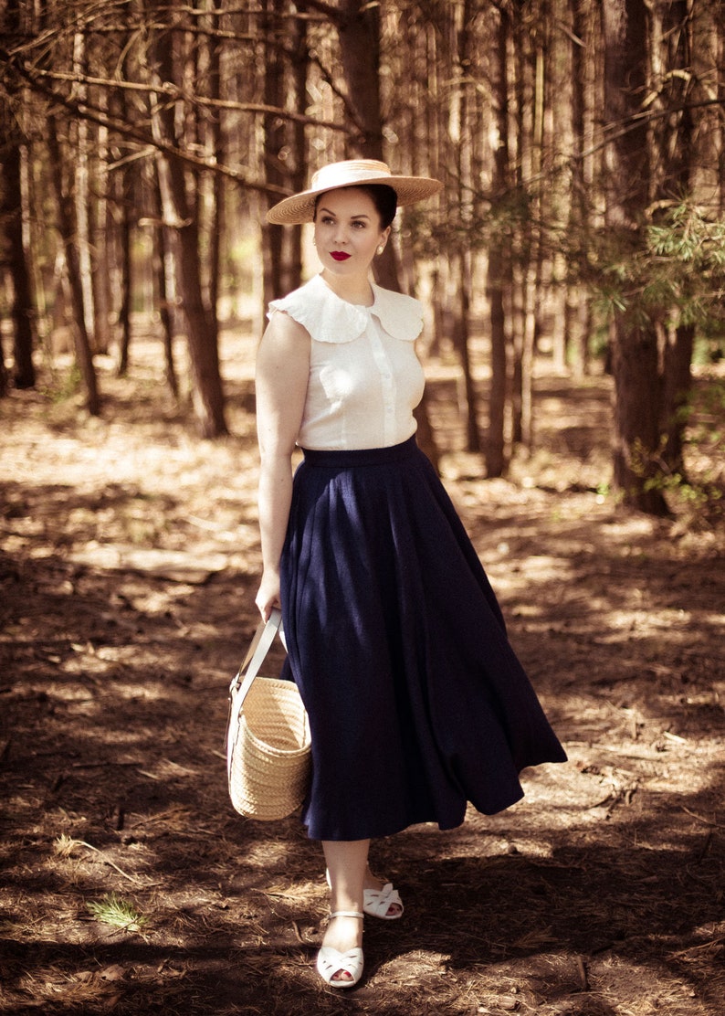 50s Green Long Wool Skirt, Wool Circle Skirt, Vintage Inspired Pleated Long Skirt, High Waist Skirt, Swing Skirt, Autumn Winter skirt 1641 6-blue