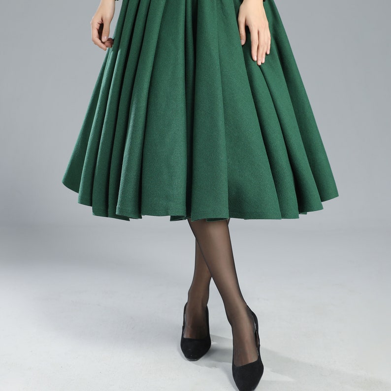 Wool Circle Skirt Green Wool Skirt Women Pleated Swing Wool - Etsy