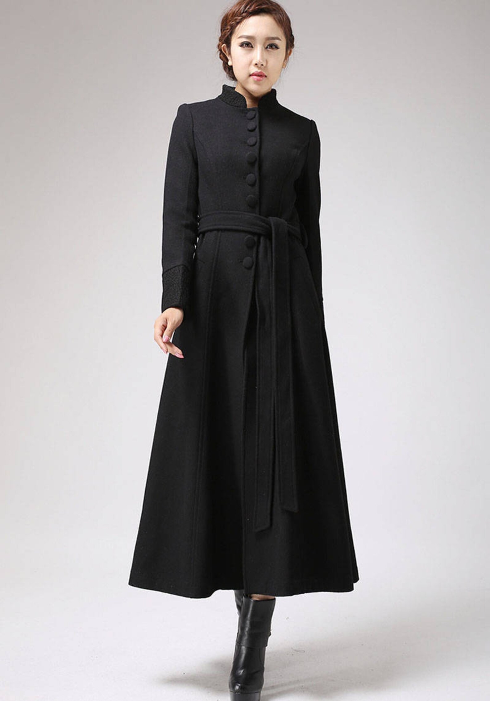 Black coat dress coat mandarin collar long coat womens Etsy