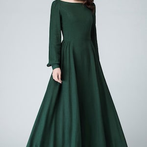 Women Vintage inspired Medieval dress, Long sleeve Linen maxi dress, Green dress, Long dress, Modest dress, Gothic dress, Autumn dress 3125 image 7