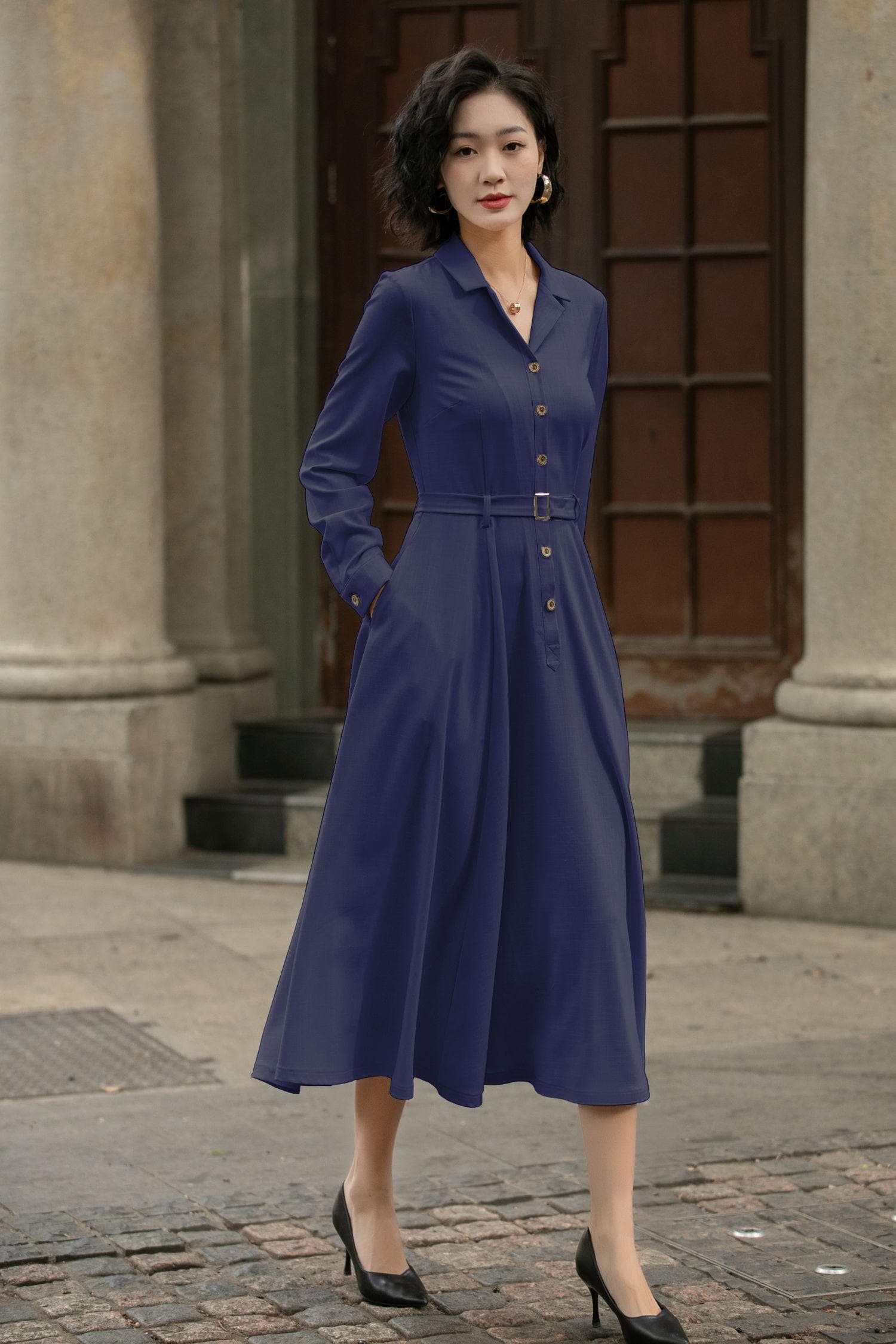 navy blue work dress An elegant and gorgeous dress, Item description: , Navy blue with belt, Uk Size: 6-14, Price: 98,500 Naira, Models Size: UK 10, Models height: 5ft8, Models statistics: neck and half sleeves INSPIRE CHIC Women's Wear to