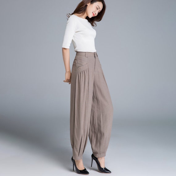 women's casual grey linen baggy pants 1940#  Pants for women, Long linen  pants, Loose linen pants