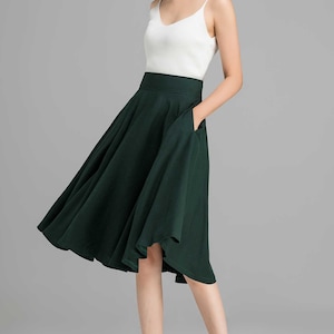 1950s Red Linen Full Circle Skirt, High Waisted Skater Skirt, A Line Midi skirt with Pockets, Flared Swing Skirt, Women's Pleated Skirt 1689 3-Green-2369