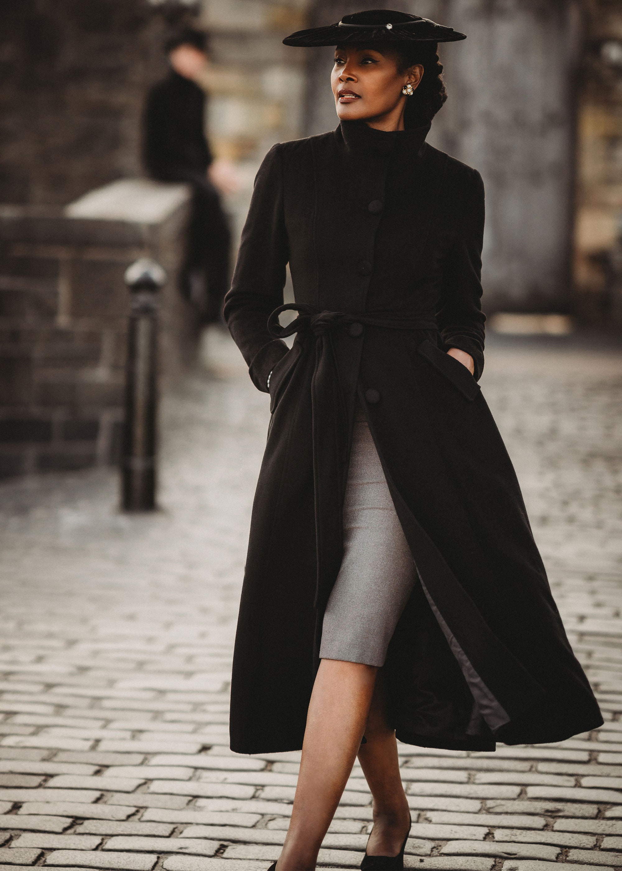 Black Wool Coat Women, Long Belted Coat, Single Breasted Black Wool Coat Women, Long Belted Coat, Single Breasted