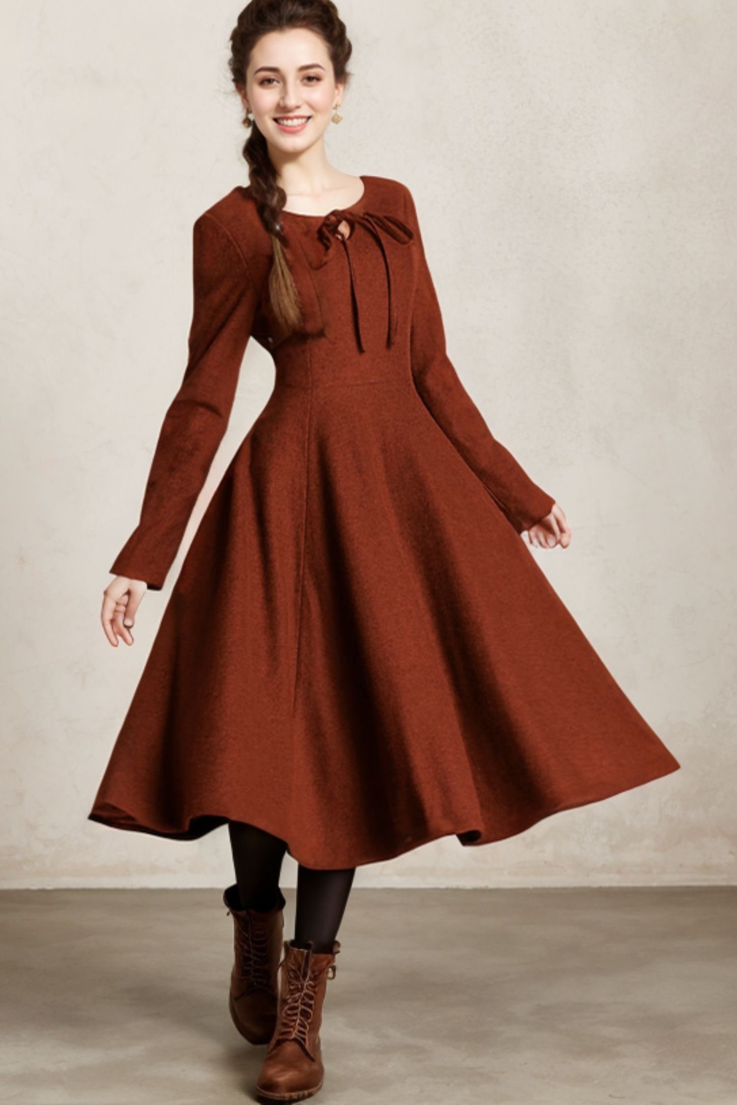 Wool Dress, Midi Wool Skirt, Fit and Flare Dress, Gray Wool