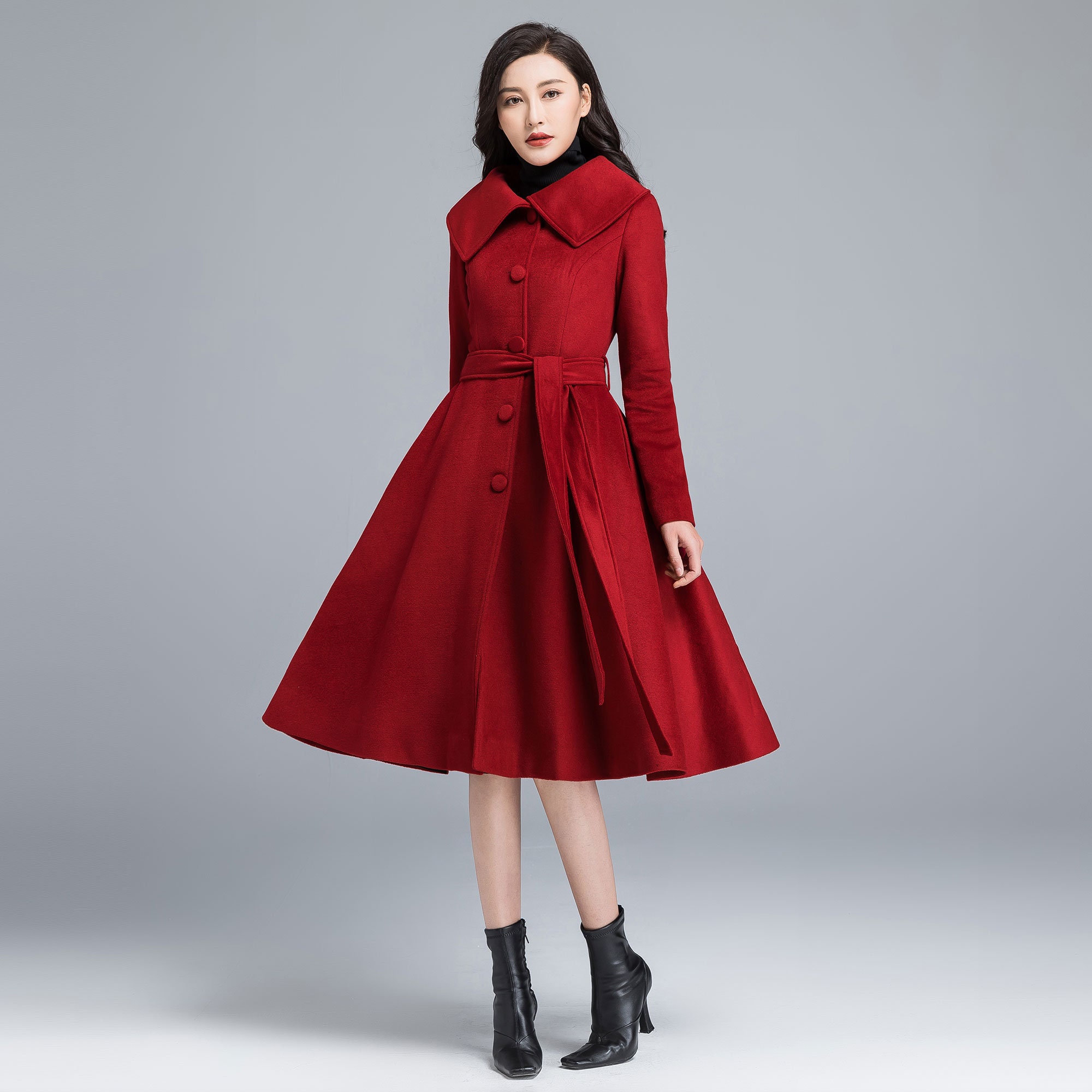 red flared coat