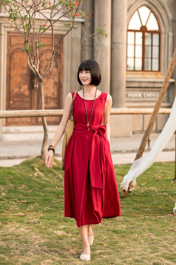 sleeveless pleated cotton linen dress with belt 2802 sleeveless pleated cotton linen dress with belt 2802