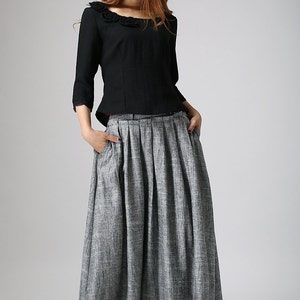 women linen maxi skirt, swing long pleated skirt, gray skirt, pockets skirt, casual skirt, xiaolizi 0911 image 8