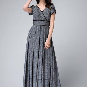 Retro Empire Waist Maxi Dress, Linen Dress, Bridesmaid Dress, Floor ...