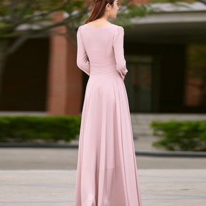 Chiffon dress, Pink dress, Long sleeve Bohemian Swing Chiffon dress, Women Summer spring Fit and Flare Chiffon Maxi dress, Custom dress 2623 image 4