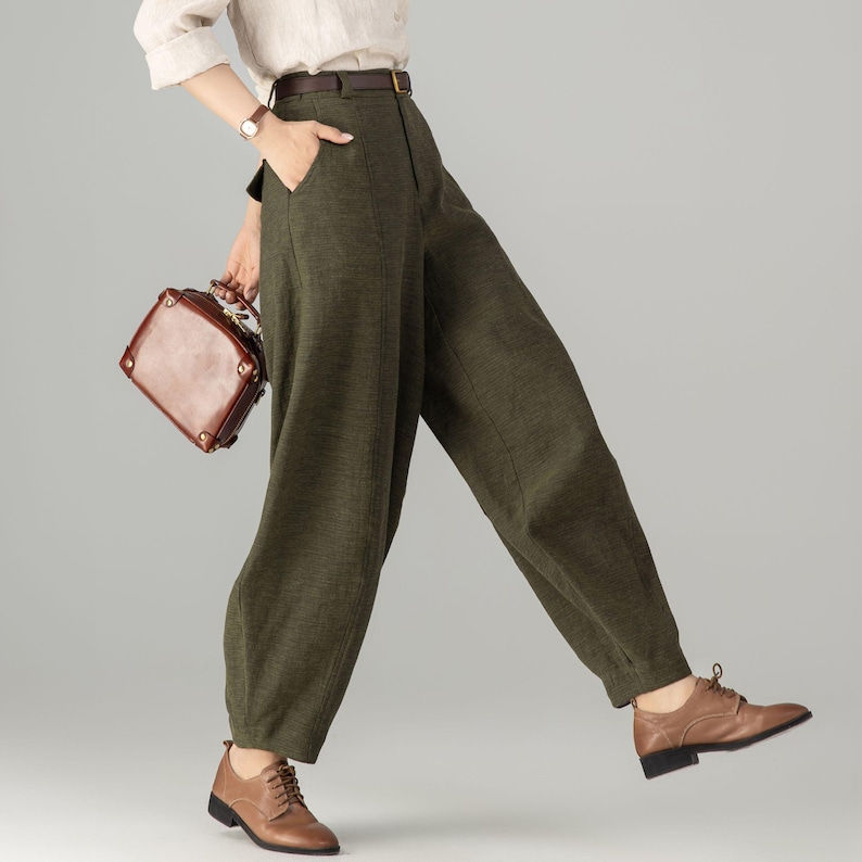 Women's Linen baggy pants, Casual Baggy Harem Pants, Army green Long linen pants, Spring linen pants, Loose Fitting Pants, Xiaolizi 5703 image 3