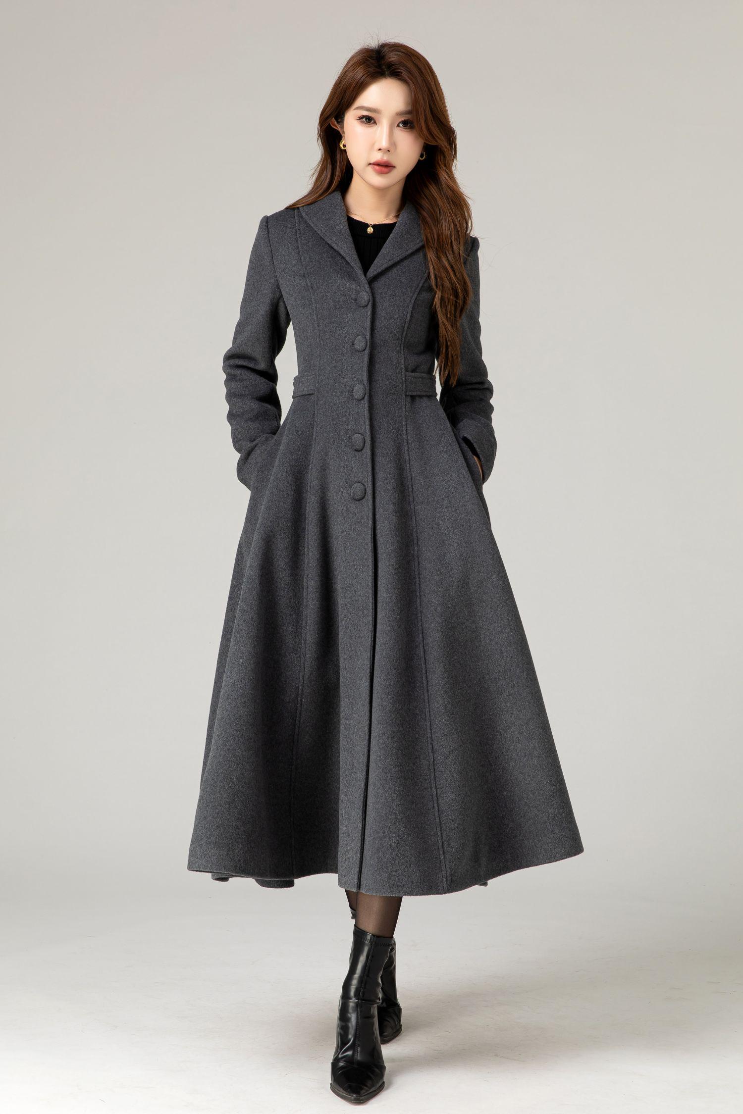 Dark Gray Wool Coat, Swing Wool Coat Women, Wool Midi Coat