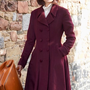 Wool Coat, Wine Red Wool Princess Coat, 1940s wool coat, Long Wool Coat, Winter Coat women, Wool Coat Women, Warm Wool Coat, Xiaolizi 3864 image 6