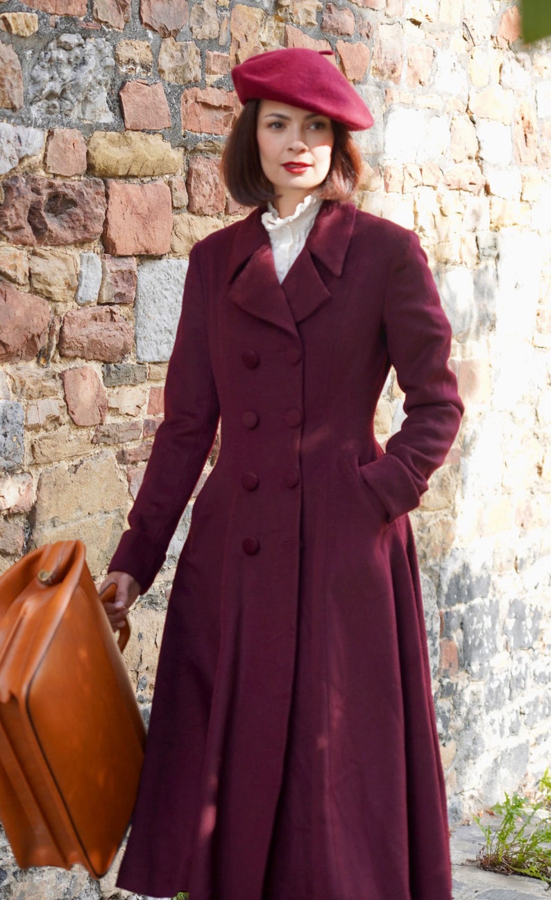Wool Coat, Wine Red Wool Princess Coat, 1940s wool coat, Long Wool Coat, Winter Coat women, Wool Coat Women, Warm Wool Coat, Xiaolizi 3864 image 6
