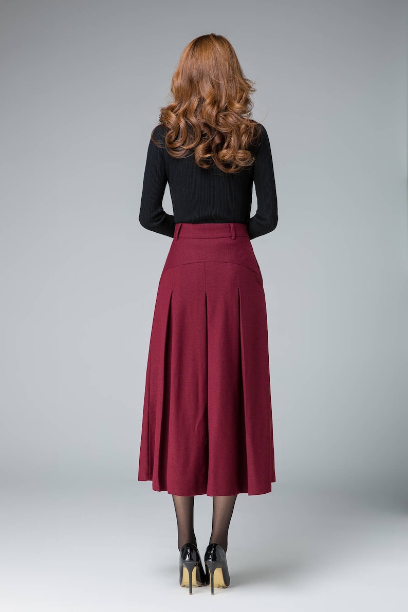 Midi wool skirt, Red midi skirt, office skirt, High waist skirt, Long wool skirt, A Line skirt, romantic skirt, ladies skirts, Xiaolizi 1834 image 5