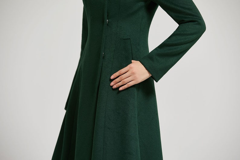 Emerald Green coat, Vintage Inspired Classic Wool Coat, Winter coat women, wool coat Women, Long sleeve coat, A Line wool coat 2313 image 8