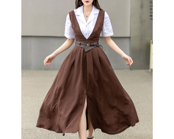 Buy Linen Pinafore Apron Dress, Summer Womens Linen Dress, Sleeveless Linen  Dress, Brown Dress for Home, Handmade Linen Apron, Xiaolizi 4268# Online in  India - Etsy