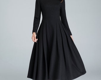 Long Black Dress Wool Dress Winter Dress Long Women Etsy Hong Kong