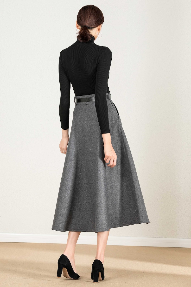 Wool skirt, Gray wool skirt, winter skirt women, Long skirt, A Line skirt, high waisted skirt, Wool skirt women, Xiaolizi 2428 image 8