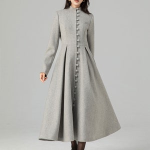 Long wool coat, Grey wool coat, Single breasted wool Coat, A Line wool coat, Swing coat, Women&#39;s winter coat, Handmade coat, Xiaolizi 4686#
