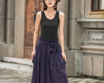 Gonna Lunga In Lino E Cotone - Maxigonna Vintage Con Tasche, Vita Elasticizzata, Lunghezza 90 Cm - Foto 2