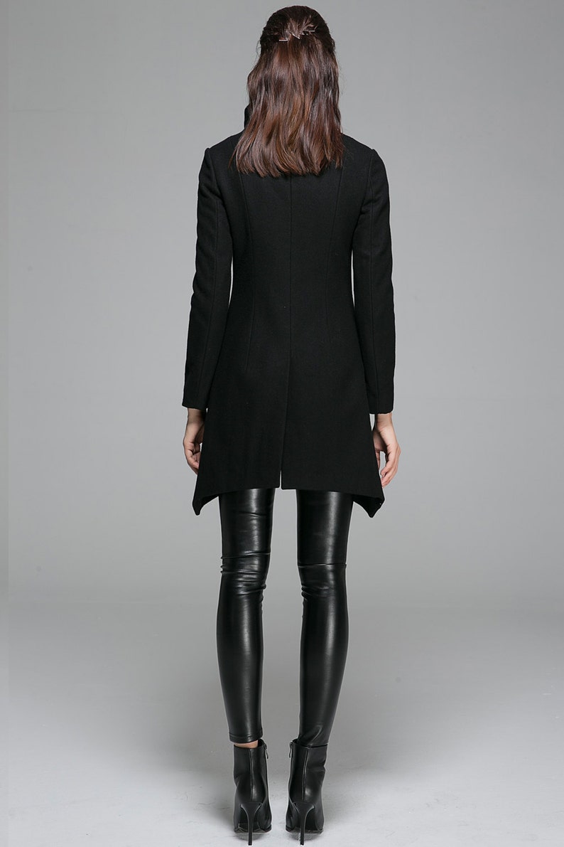 Women Black Asymmetrical Wool Jackets & Coats, Modern Warm Winter Coat, Ladies Double Collar Coat, Designer Clothing, Pea Coat Xiaolizi 1363 image 4