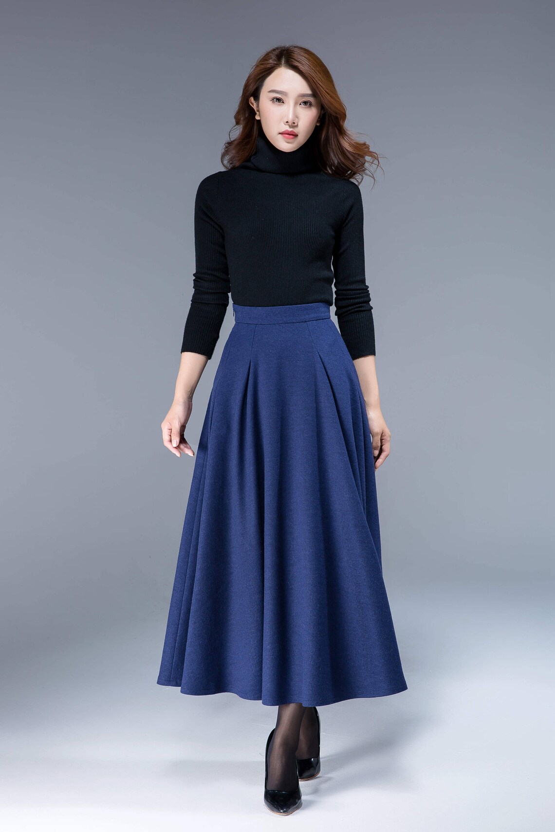 Blue wool skirt high waisted skirt skirt with pocekts | Etsy