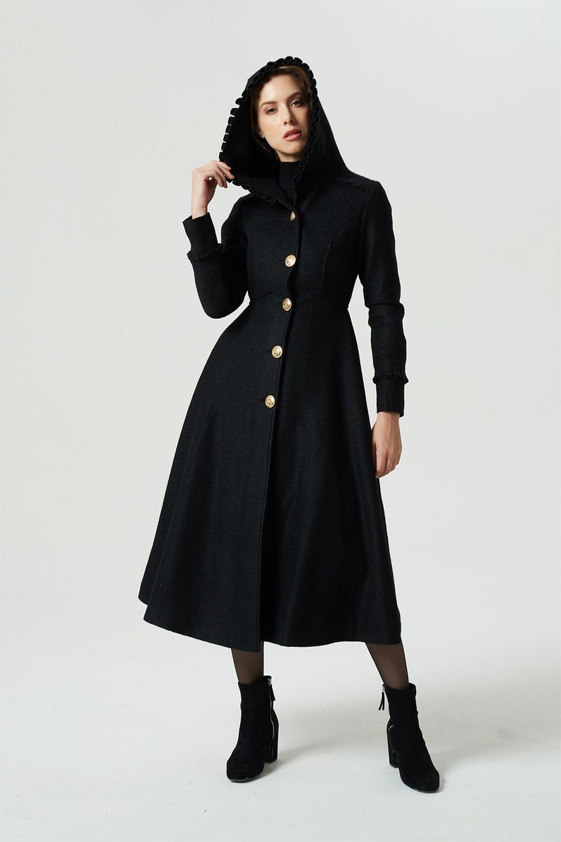 long black wool coat with hood