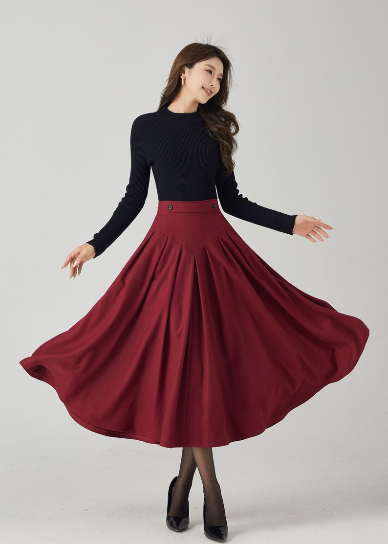 Wool skirt, Midi wool skirt, Swing wool skirt, Burgundy wool skirt, Womens wool skirt, Autumn and winter skirt, Custom skirt, Xiaolizi 4528 image 3
