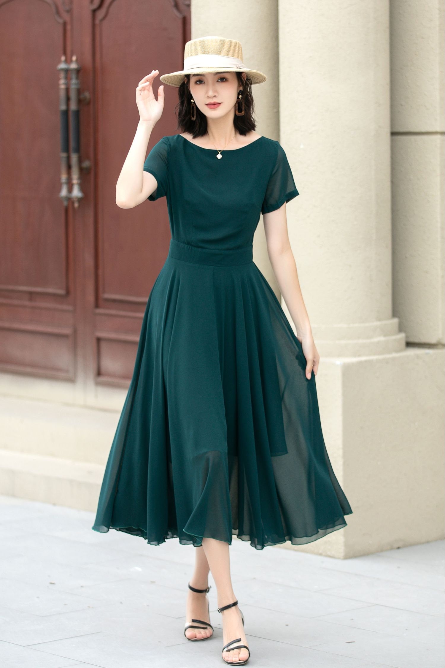 chiffon stylish dresses Plus Size Pleated Midi Chiffon Dress
