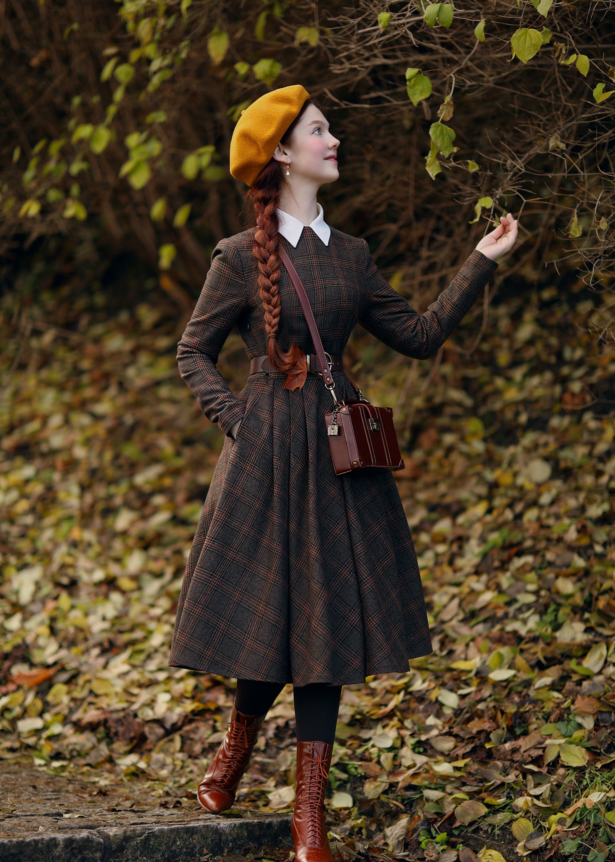 Wool Dress, Plaid Midi Wool Dress, Swing Wool Dress, Long Wool Dress, Plaid Midi Wool Dress, Swing Wool Dress, Long
