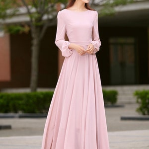 Chiffon dress, Pink dress, Long sleeve Bohemian Swing Chiffon dress, Women Summer spring Fit and Flare Chiffon Maxi dress, Custom dress 2623 image 5