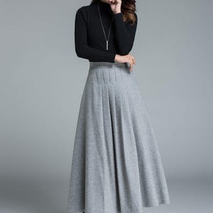 light grey skirt, wool skirt, winter skirt, pleated skirt, maxi skirt, winter wool skirt, long skirt, skirt for women, handmade skirt 1643# image 7