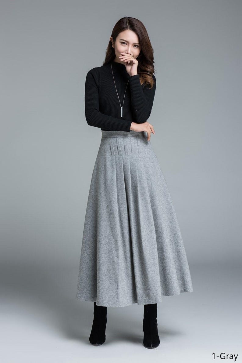 light grey skirt, wool skirt, winter skirt, pleated skirt, maxi skirt, winter wool skirt, long skirt, skirt for women, handmade skirt 1643# image 7
