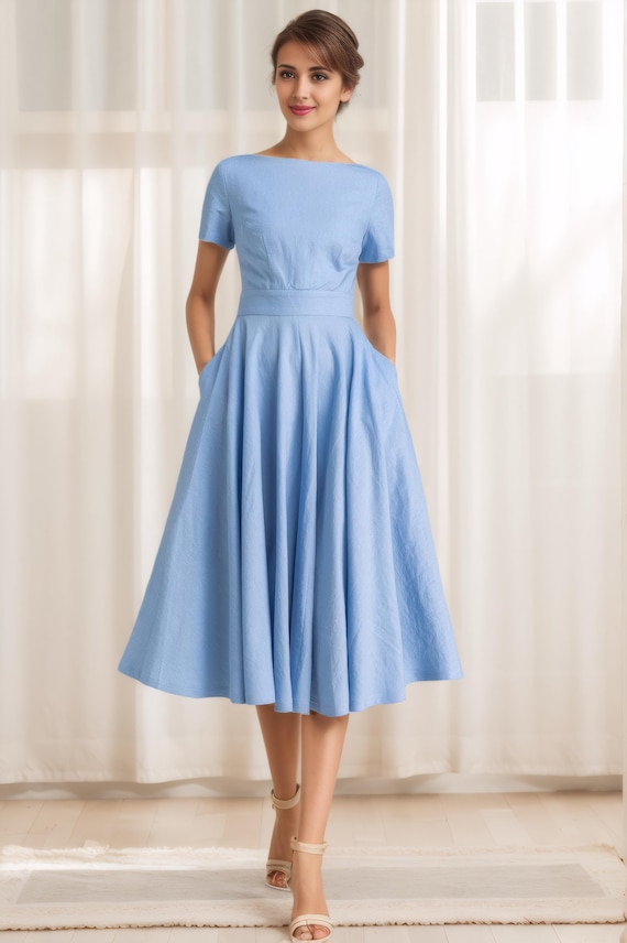 Swing fit and flare dress in Blue 2341# Swing fit and flare dress in Blue 2341#