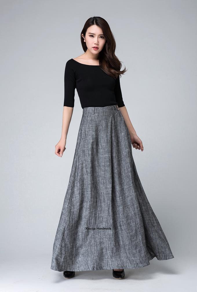grey linen skirt long skirt linen skirt summer full length | Etsy