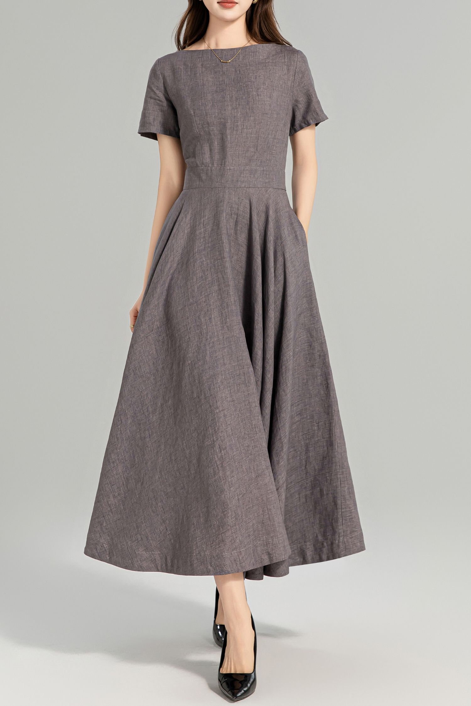 green emerald velvet dress Everlane Seamed Dress, Stretch Linen, Bluebell, Size 16